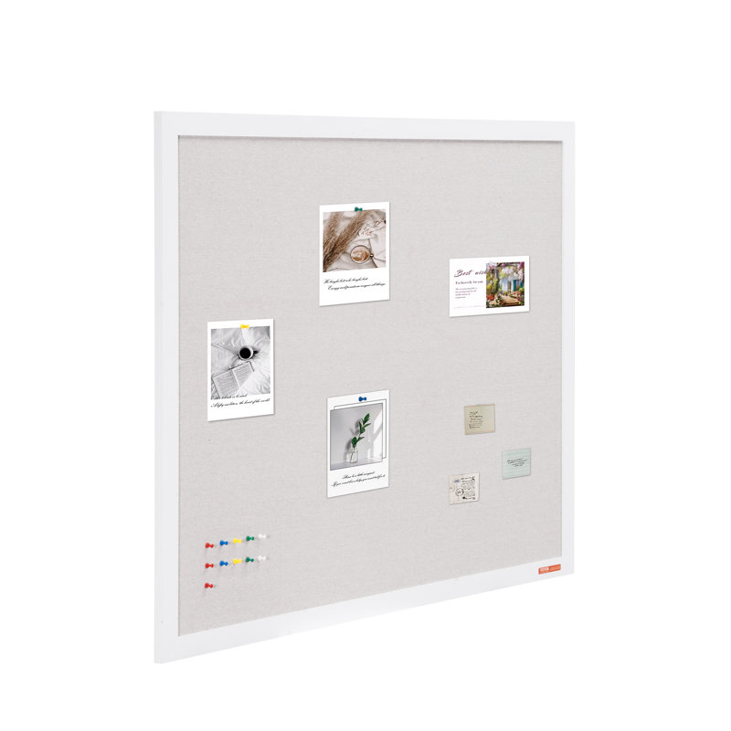 Tableau d'affichage mural en liège blanc avec surface en lin, H 35,4 po x l 47,2 po