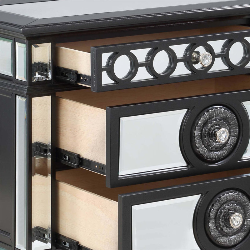 Table de chevet avec miroir Varian, Noir / argenté