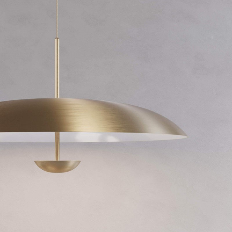 Lustre tambour 1 lumière DEL à abat-jour, Laiton satiné, Laque blanche, 45" Diameter x 22" Height