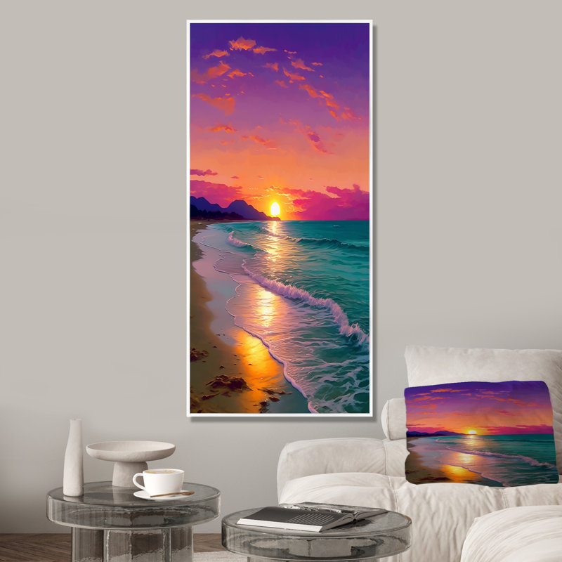 Coucher de soleil harmonie côtière sérénité II - plage de sable, art mural, Cadre flottant blanc, 40" H x 30" W