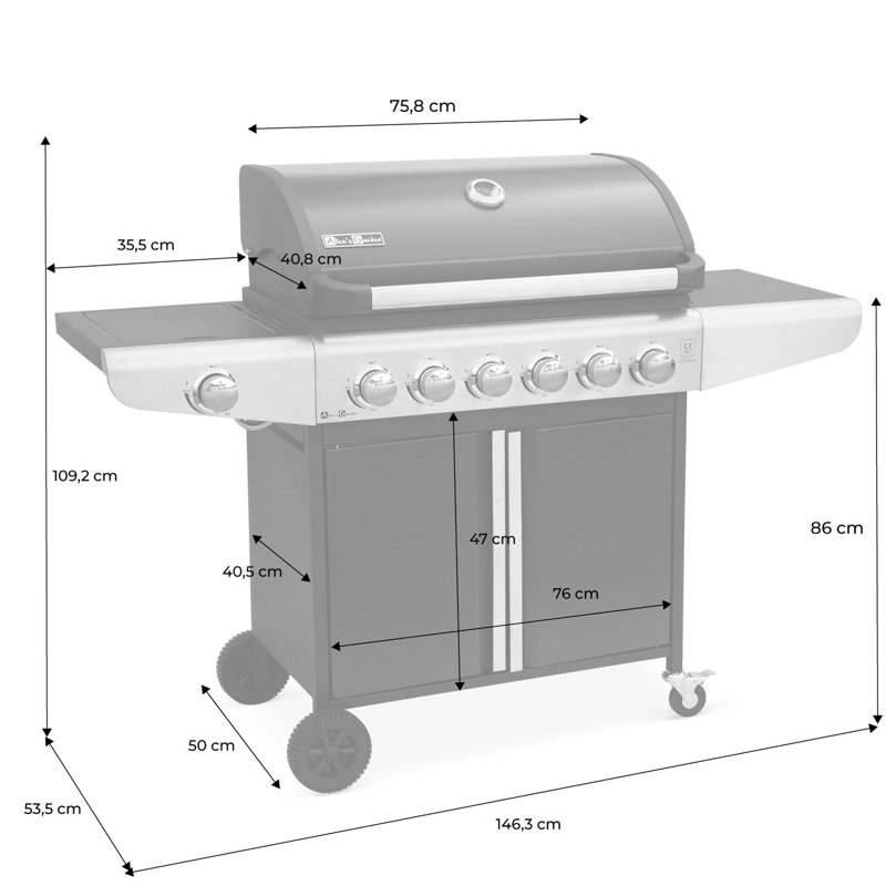 Sweeek 6 - Burner Countertop Liquid Propane Gas Grill with Side Burner and Cabinet