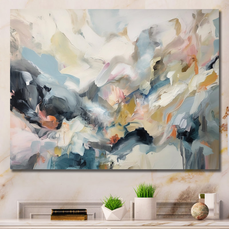 «Grey and Blue Vivid Waves Fuild I», art mural abstrait, Toile tendue, H 24 po x l 32 po x P 1 po