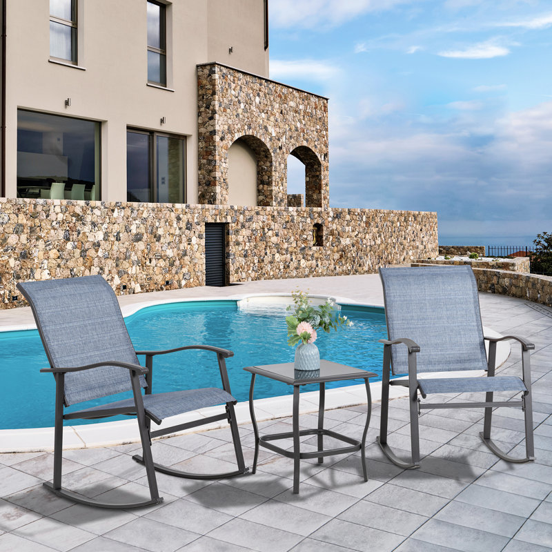 Armyn 2-Person Outdoor Patio Rocking Set, Denim Blue