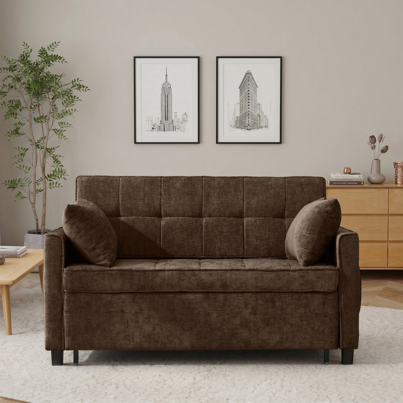 Canapé-lit rembourré 56,9 po avec port USB et poche latérale, Brun