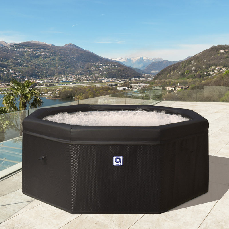 Black Rattan 6-Person Foam Wall Hot Tub Spa