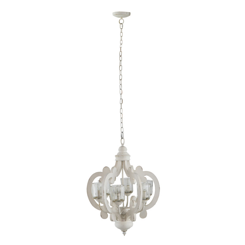 Lustre de ferme 6 lumières avec chaîne réglable - Luminaire suspendu rustique, Crème, crème