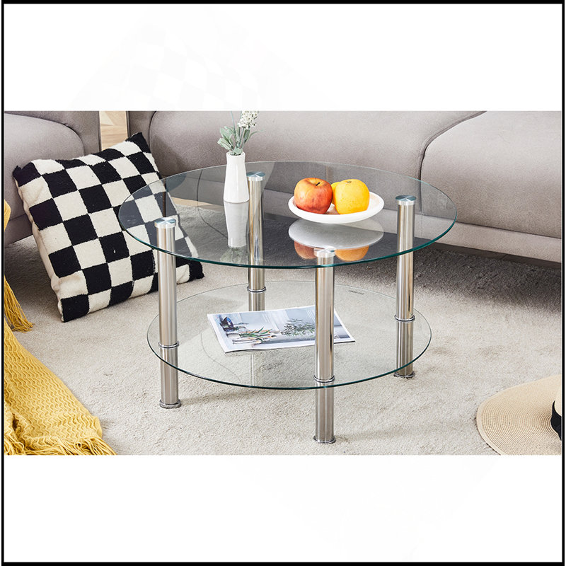 Table basse sophistiquée à double couche en verre trempé pour un style de vie élégant, Argent
