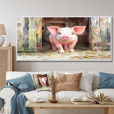 «Cute Farm Pig Portrait - Art mural encadré de cochon»