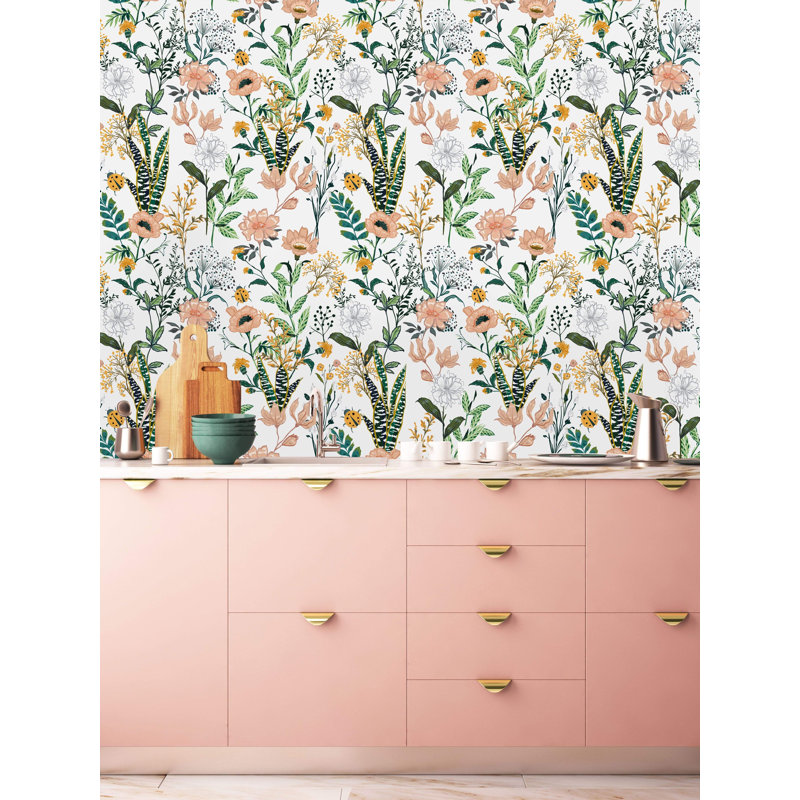 Beautiful Field Flowers Peel And Stick Wallpaper, 10.42" L x 25" W