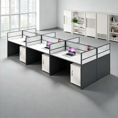 Bureau pour 4 personnes avec classeurs et panneaux 43h