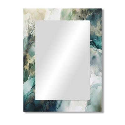 Green Blue Marbled Dreamscape I - Geometric Unique Wall Mirror, Green Mirror, Printed Metal Art