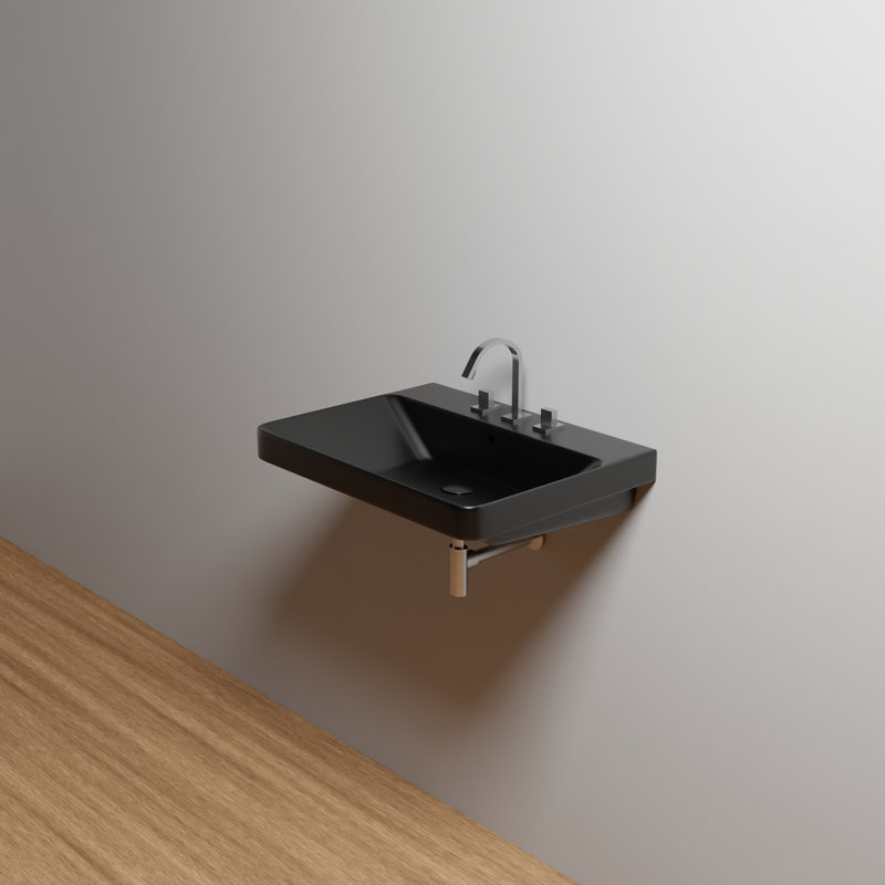 WS Bath Collections Luxury 18.1'' Matte Black Ceramic Rectangular Bathroom Sink with Overflow, 8" Centers, Matte Black
