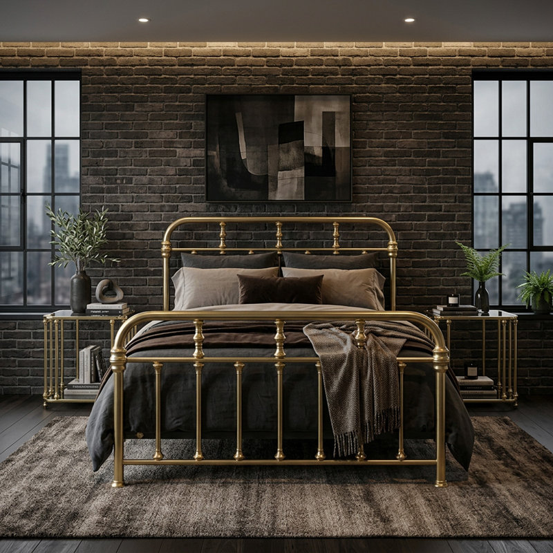 Lit en laiton Custom Couture, Grand lit, Polished Brass