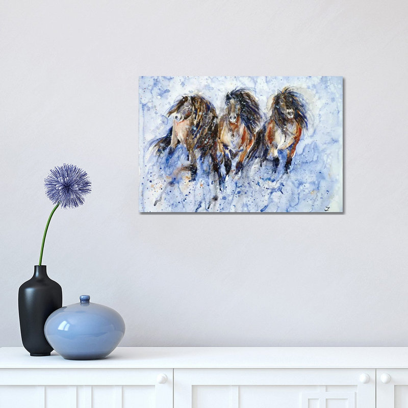 Yakutian Horses In The Snow Storm by Zaira Dzhaubaeva - Wrapped Canvas Gallery-Wrapped Canvas Giclée, 30.48cm H x 45.72cm W