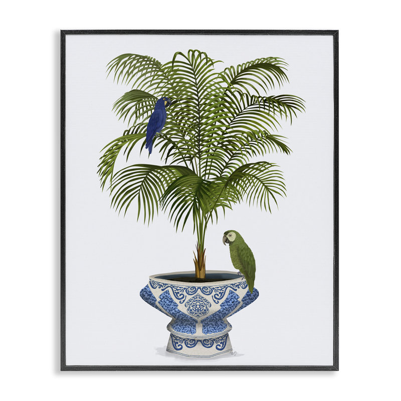 Perroquets sur jardinière ornée de giclée blanche encadrée par Fab Funky, Giclée encadrée noir minuit, H 14 po x l 11 po