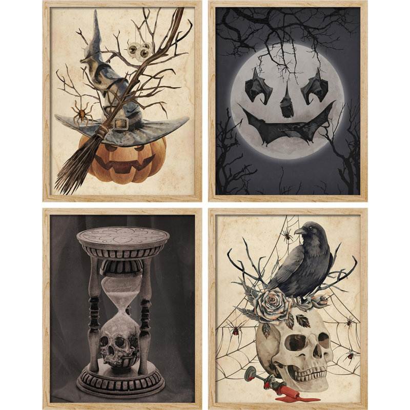 Pâques, Halloween, chapeau, chat, squelette, citrouille, impression sur papier, 4 pièces, H 16 po x l 12 po, Naturel