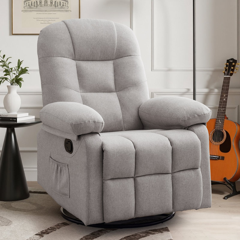 KORSER Recliner Chair, Small Recliner For Small Space, 360 ° Swivel Rocker Recliner For Living Room, Manual Recliner With Side Pockets