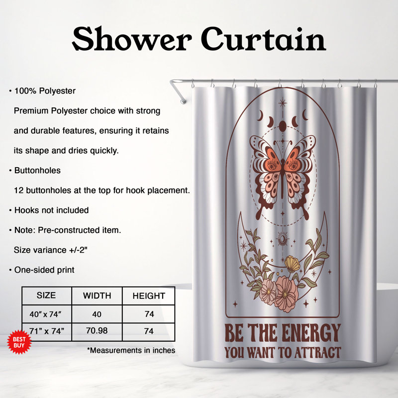 Rideau de douche 1 pièce Boho Energy, H 74 po x l 71 po