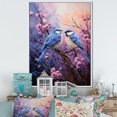 Impression sur toile - Chardon mauve et oiseaux bleus