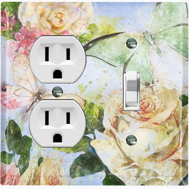 Patterned 2 - Gang Combination Plate Standard Combination Wall Plate, Blue
