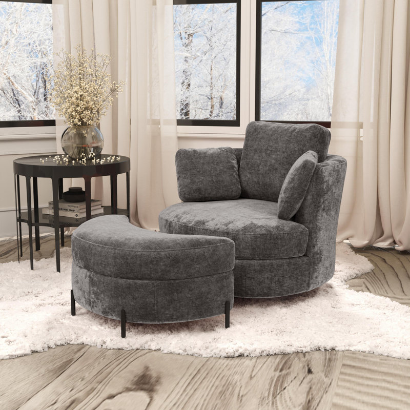 Fauteuil d'appoint pivotant avec repose-pieds de rangement, Grey