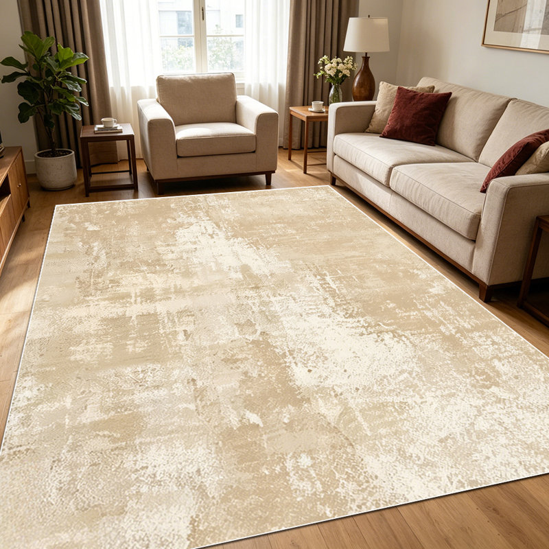1PC Distressed Neutral Beige Abstract Textured area rugs for Living Room, Soft and Comfortable, Suitable for all seasons, easy-to-maintain, machine washable Indoor floor mat, Under Table Farmhouse suitable for Dining Table, Bedroom, Home Office,