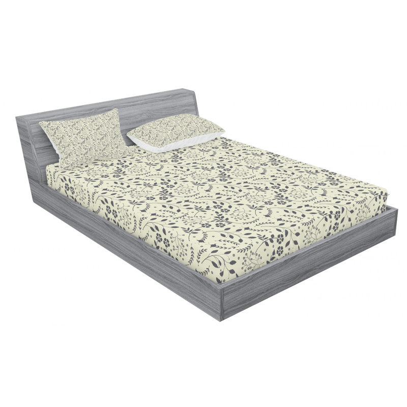 Microfiber Floral Sheet Set, Full Sheet Set + Fitted Sheet + 2 Pillowcases, Gray Floral