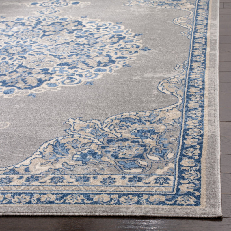 Tapis gris clair / bleu Barcus, Carré 3 pi