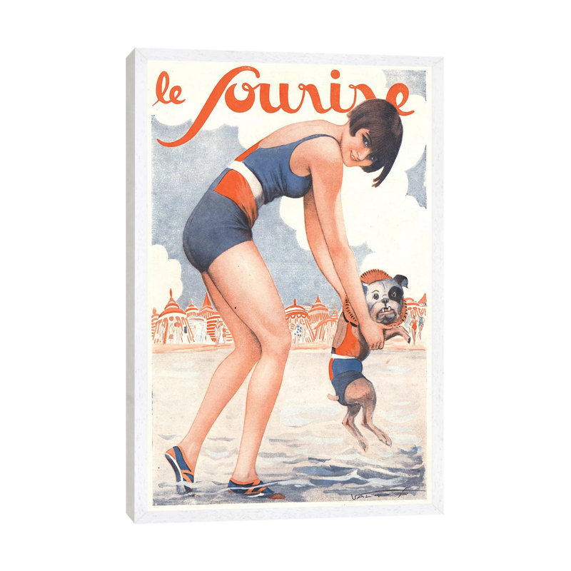 1920s Le Sourire Magazine Cover - Print on Canvas, 66.04cm H x 45.72cm W x 3.81cm D, White Floater Framed