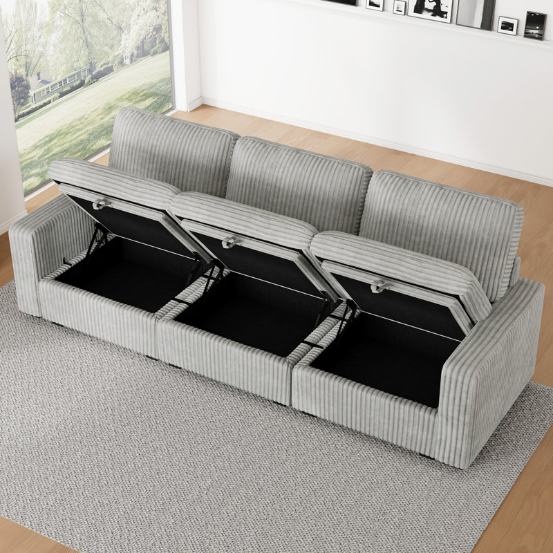 Hymes 101.5'' Wide 3-Seat Sofa Modular Sectional Sofa Apartment Storage Couch With Detachable Cushion Cover, Gray Corduroy