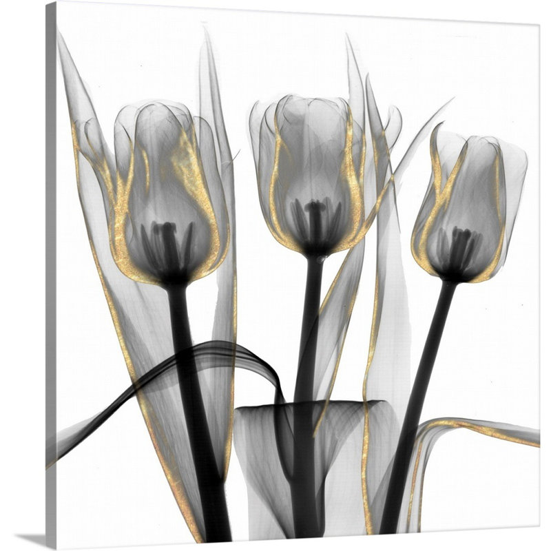 Reproduction d’art sur toile dorée ornée de tulipes 4 par Albert Koetsier, Toile tendue, H 20 po x l 20 po x P 1,25 po