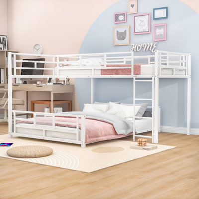 Anuschka L-Shaped Sturdy Metal Twin Over Full Bunk Bed Frame With Guardrails
