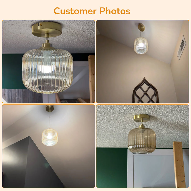1 - Single Pendant Light With Stained Glass Shade, Cognac
