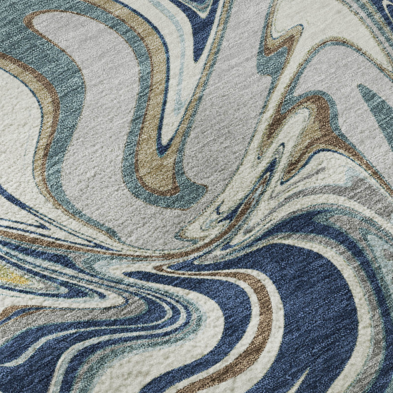 Premium Machine Washable Mayfield AMF2395 Abstract Rug, Navy, 5' x 7'6"