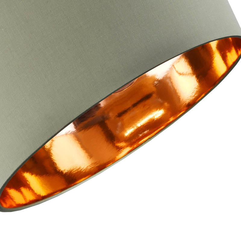 Olive Green Cotton Floor/Pendant Lampshade With Shiny Copper Inner By, 30cm H x 50cm W x 50cm D