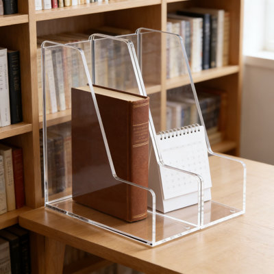 Clear Acrylic Magazine File Holder And Desk Organizer, 2-Pack Vertical Storage Stand For Files, Binders, Notebooks, And Documents, Space-Saving Home Office Classroom Supplies