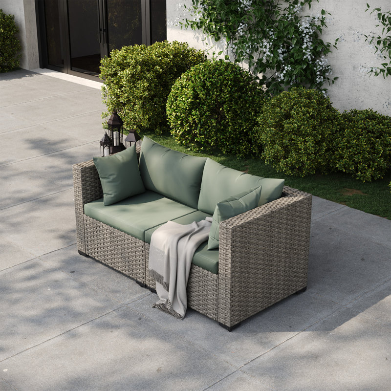 Zoea Outdoor Patio Sofa with Removable Cushions (Set of 2), Green