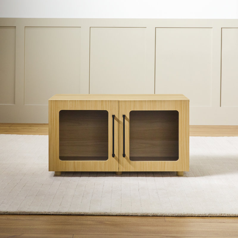 Modern 32" Low Profile Glass Door Modular Accent Cabinet, Riviera, 18" H x 32" W x 16.5" D