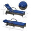 Chaise longue de piscine confortable à 5 niveaux, avec roulettes, coussin et fauteuil joyeux brun et bleu foncé, réglable