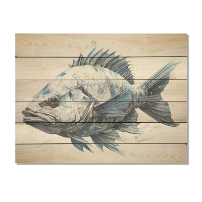 Poisson dans le bleu profond I - art mural en bois de poisson sur bois de pin naturel