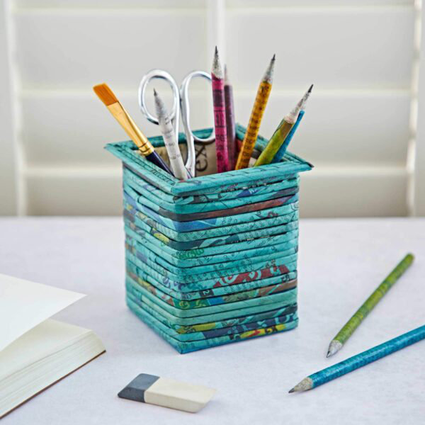 Cardboard / Paper Pen Holder, Teal