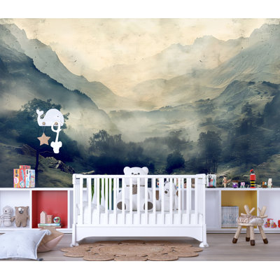 Papier peint Misty Mountain Valley - Moody Foggy Forest Landscape Papier peint Vn1009 (non tissé) 1009VN