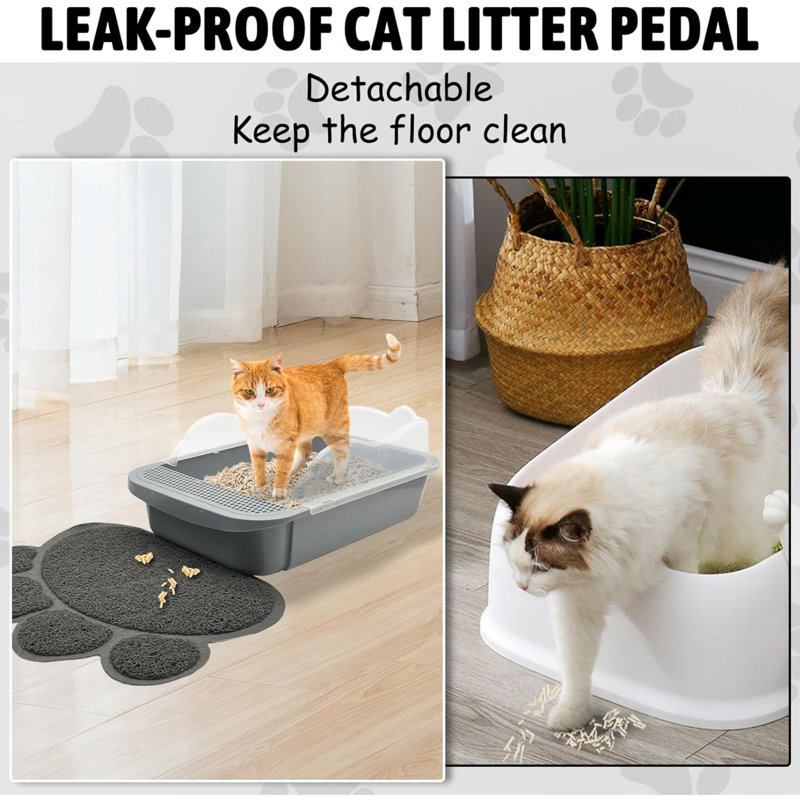 Couvercle de litière pour chat avec bac à litière à couvercle ouvert, avec couvercle antidérapant et tapis pour petits chats, chaton (gris)