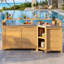 Ensemble de cuisine modulaire pour l'extérieur | Bois de cèdre, comptoir en acier inoxydable, base de lavabo et armoires de rangement-132759224