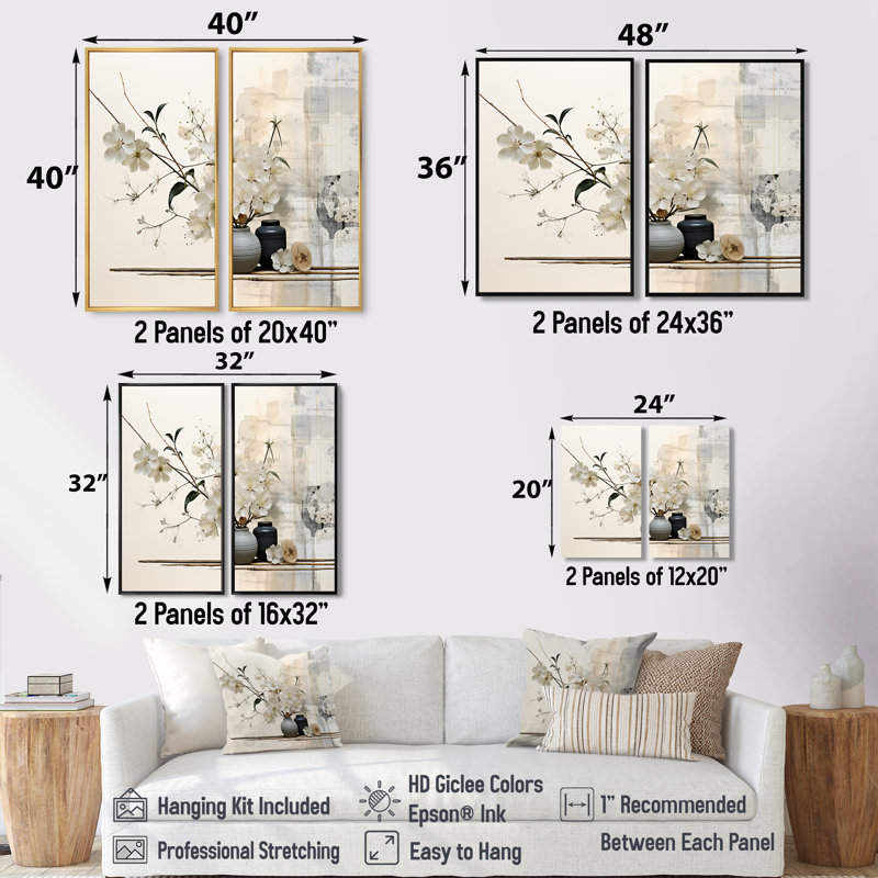 «Asian Art Sumie Zen II - People Asian Art», reproduction d'art sur toile, 36" H x 48" W, Impression encadrée flottante