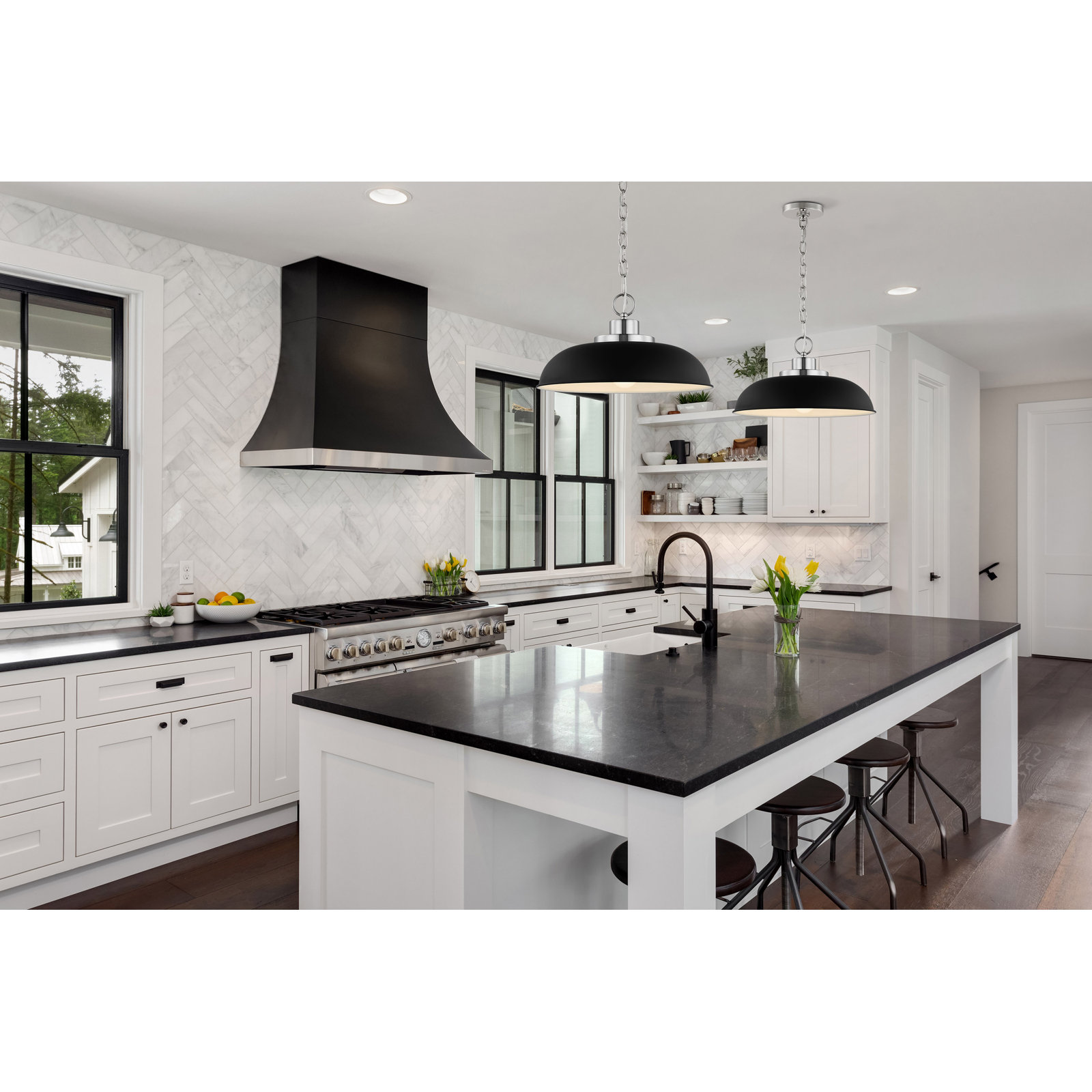 Eddy 1 - Light Single Dome Pendant, 8" H x 15" W x 15" D, Matte Black/Polished Nickel