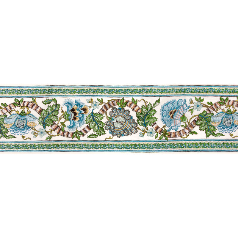 Lauris Border - Apricot/Sage, Aqua/Leaf