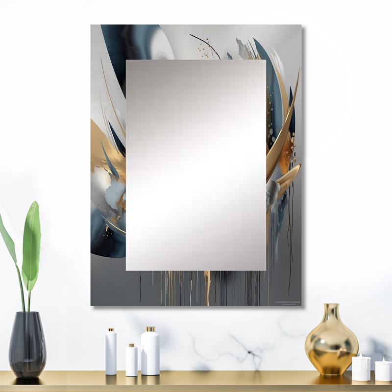 Abstract Shapes And Infinity Lines I - Abstract Shapes Wall Mirror, Gold Decorative Mirror, Printed Metal Art, 32" x 24"