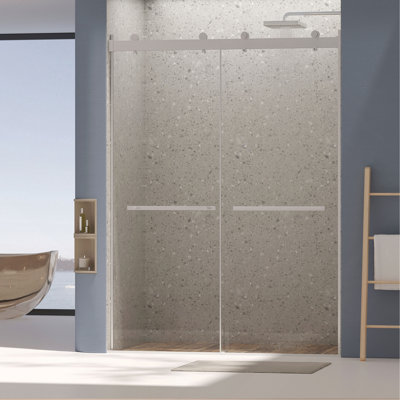 Dual Sliding Frameless Shower Door 56-60 in W x 75 in H,Sliding Shower Door with 5/16"(8mm) Clear Tempered Glass Shower Door,Silent Soft-Close Design, Easy to Clean Bathroom