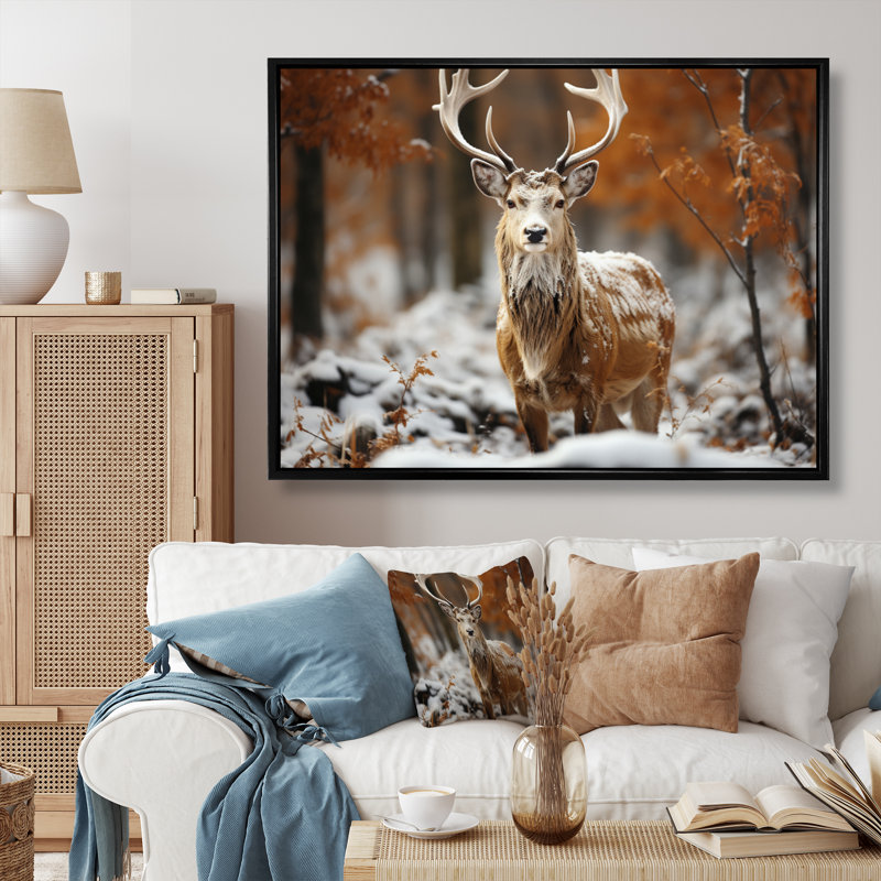 Deer Graceful Deer sur toile, Cadre flottant noir, H 16 po x l 32 po x P 1 po